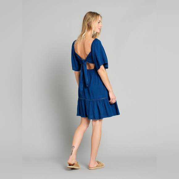 ⭐️ New Listing ⭐️ Natura Shirred Mini Dress with Bow in Blue - Picture 2 of 15